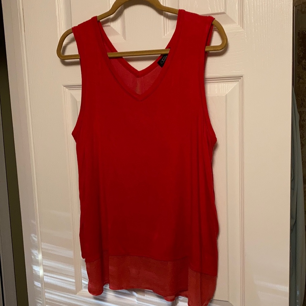Tunic length tank with sheer insert